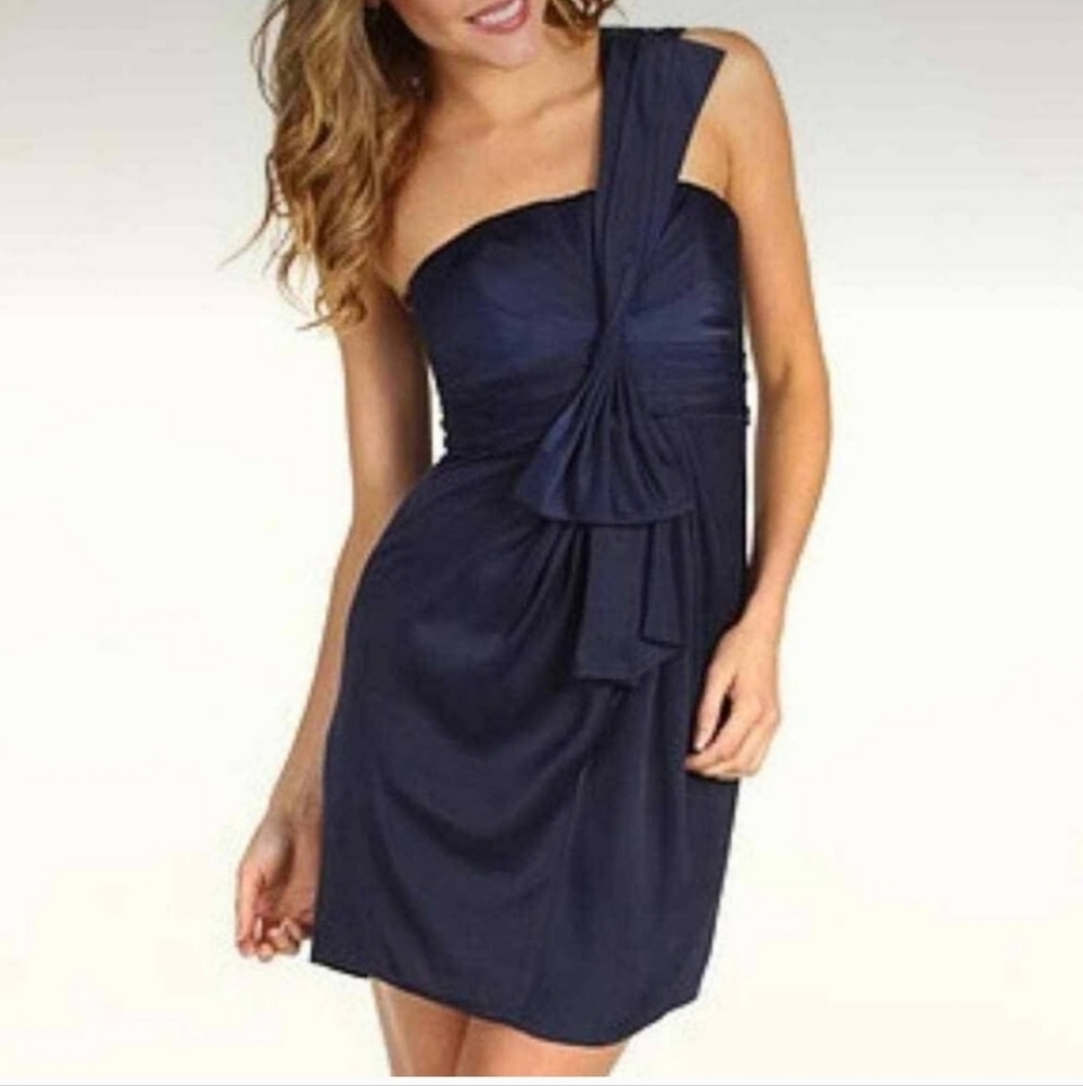 BCBG MaxAzria Midnight Blue One-Shoulder Dress